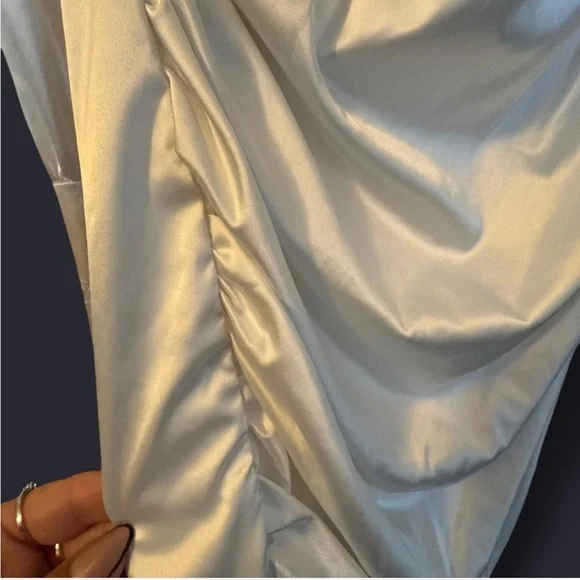 White Satin Dress Twist Front Ruched Satin Dress size small - Picture 4 of 8